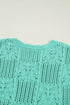 Pointelle Knit Patterned Scalloped Trim Short Sleeve Sweater
