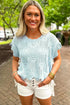 Pointelle Knit Patterned Scalloped Trim Short Sleeve Sweater