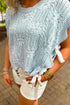 Pointelle Knit Patterned Scalloped Trim Short Sleeve Sweater