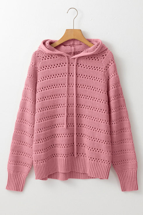 Pointelle Knit Raglan Sleeve Hooded Sweater