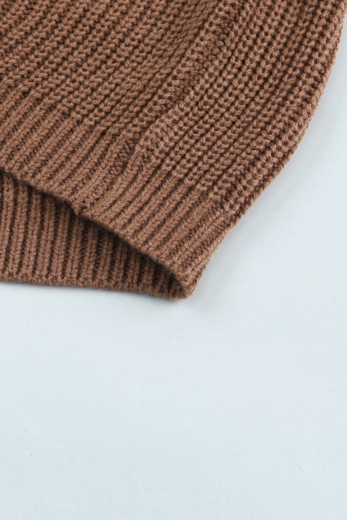 Pointelle Sleeve Ribbed V Neck Button Front Cardigan