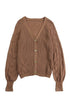 Pointelle Sleeve Ribbed V Neck Button Front Cardigan