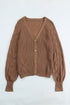 Pointelle Sleeve Ribbed V Neck Button Front Cardigan