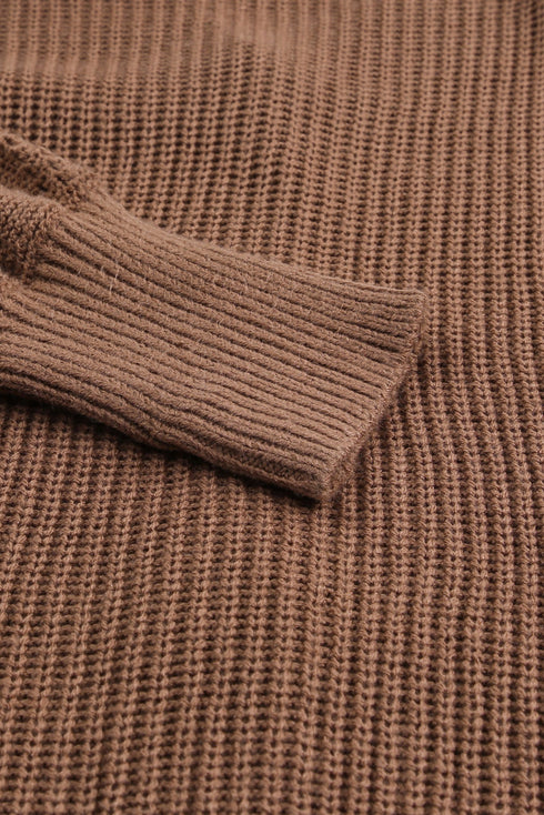 Pointelle Sleeve Ribbed V Neck Button Front Cardigan