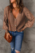 Pointelle Sleeve Ribbed V Neck Button Front Cardigan