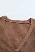 Pointelle Sleeve Ribbed V Neck Button Front Cardigan
