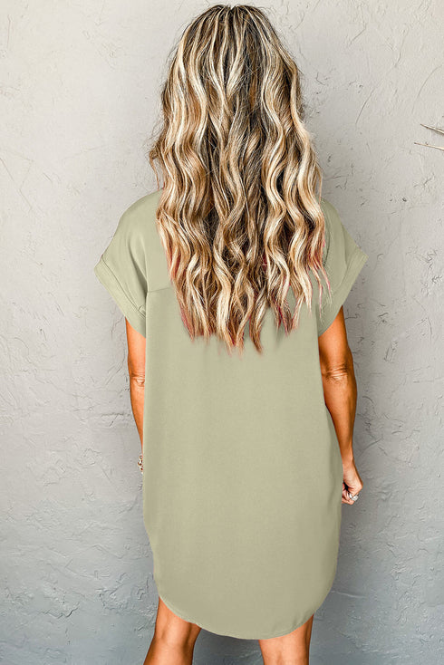 Polished Button Collar Satin Shift Mini Dress