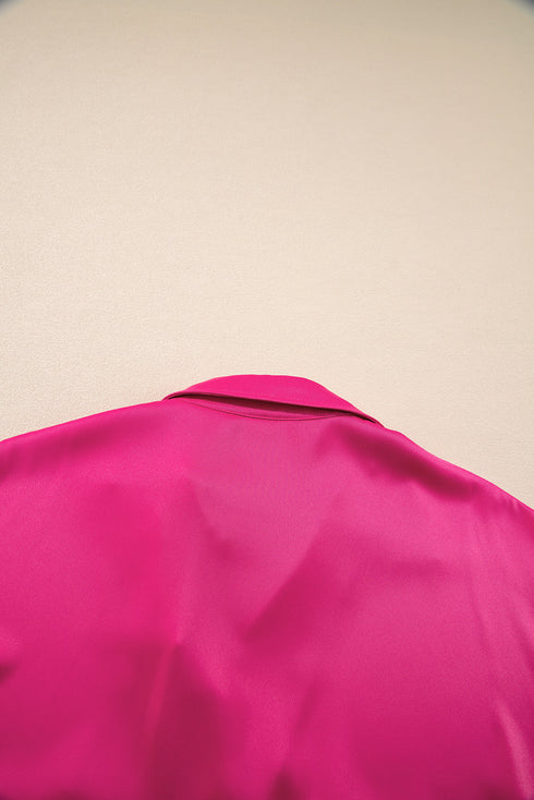 Polished Button Collar Satin Shift Mini Dress