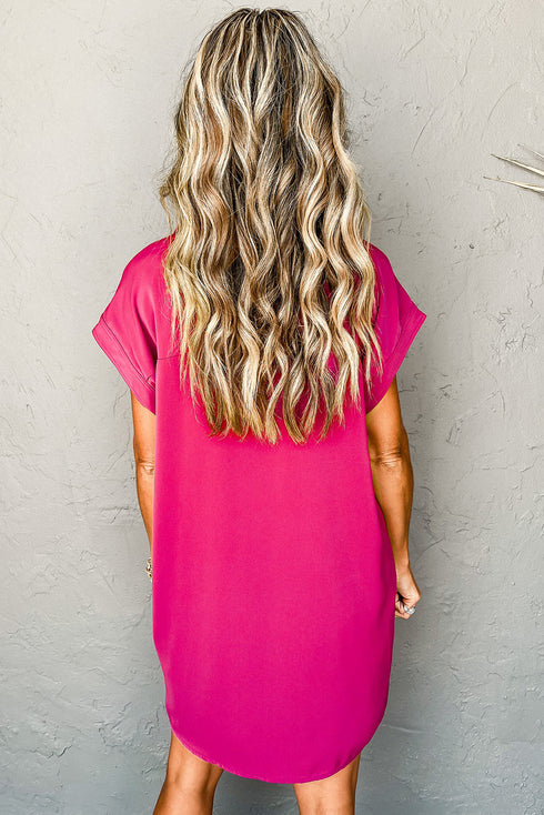 Polished Button Collar Satin Shift Mini Dress