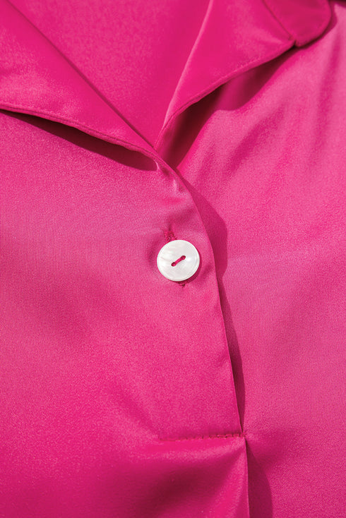 Polished Button Collar Satin Shift Mini Dress