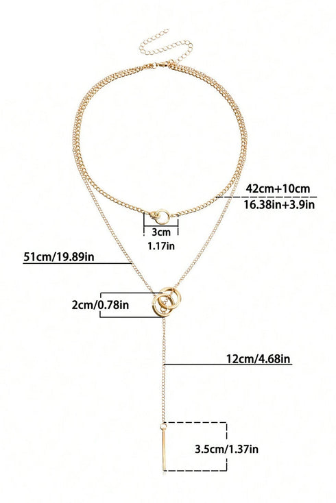 Polished Double Layer Geometric Pendant Chain Necklace