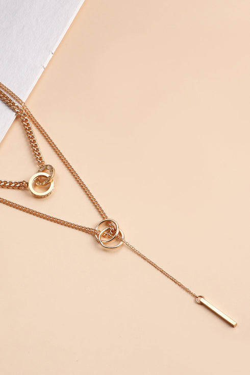 Polished Double Layer Geometric Pendant Chain Necklace