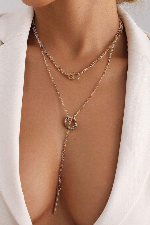 Polished Double Layer Geometric Pendant Chain Necklace