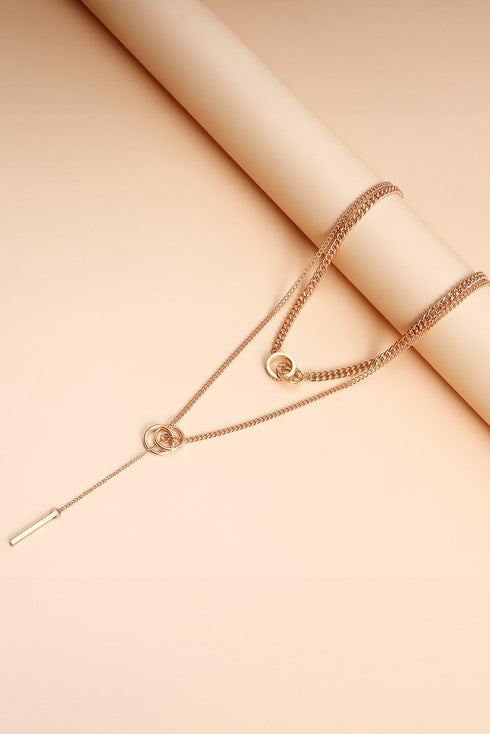 Polished Double Layer Geometric Pendant Chain Necklace