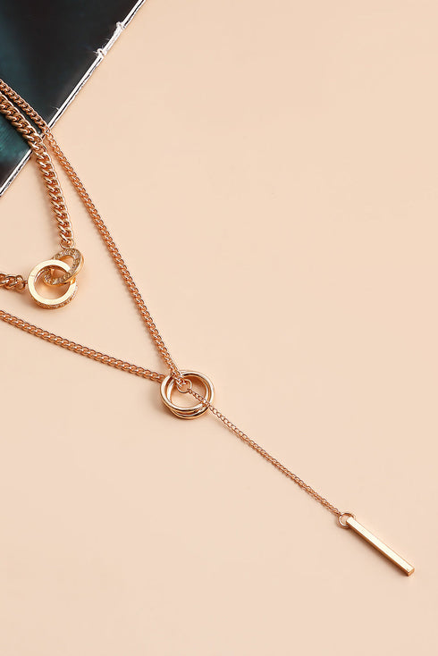 Polished Double Layer Geometric Pendant Chain Necklace