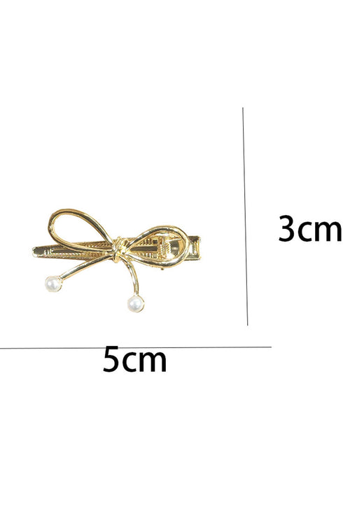 Polished Metal Bow Knot Pearl Accent Hair Clip