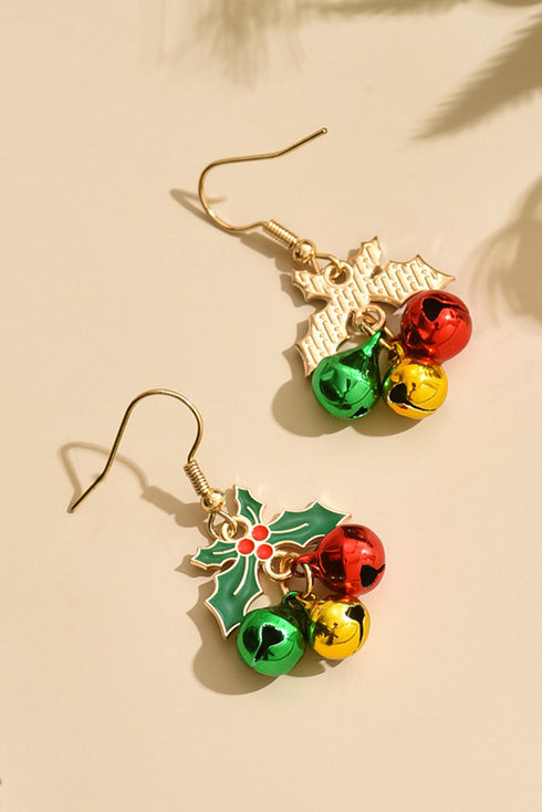 Polished Metal Jingle Bell Motif Dangle Earrings