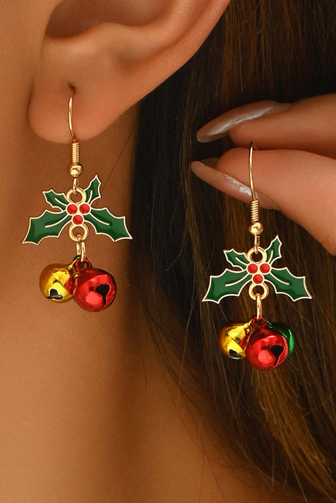 Polished Metal Jingle Bell Motif Dangle Earrings