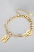 Polished Metal Smile Face Charm Adjustable Chain Bracelet