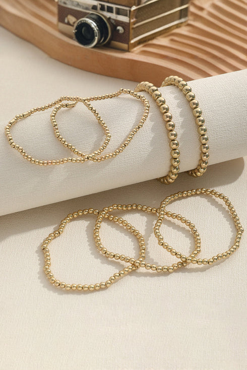 Polished Plated Bead And Chain Layered Bracelet Set