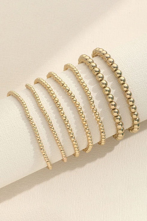 Polished Plated Bead And Chain Layered Bracelet Set