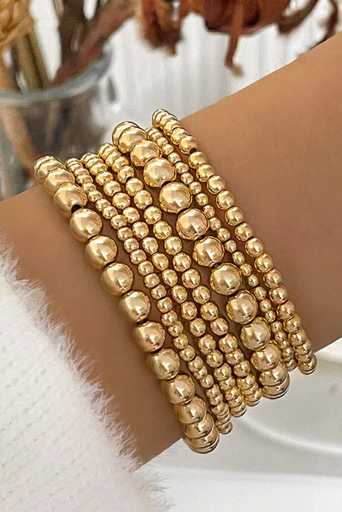 Polished Plated Bead And Chain Layered Bracelet Set