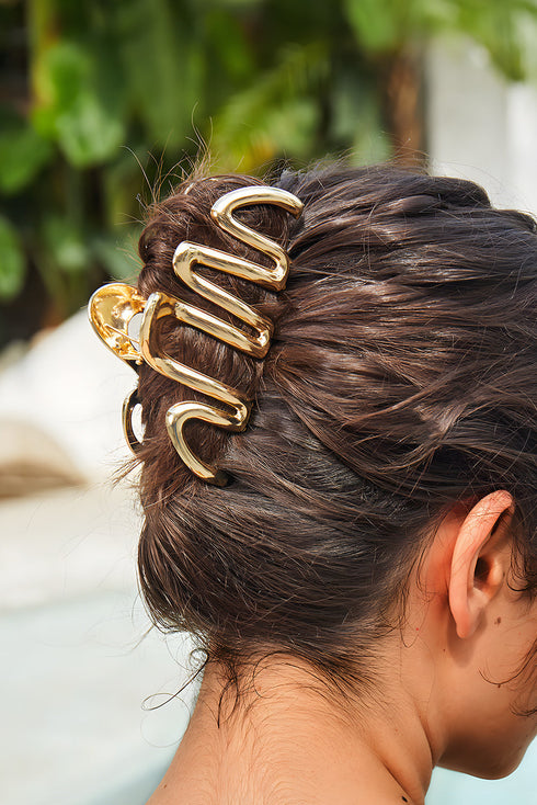 Polished Zinc Alloy Sculptural Wave Hair Clip