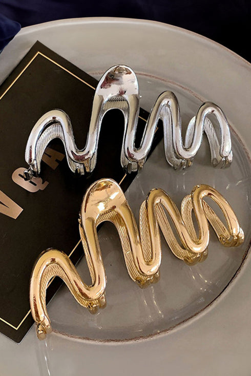 Polished Zinc Alloy Sculptural Wave Hair Clip