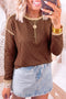 Polka Dot Border Trim Shift Long Sleeve Pullover Top