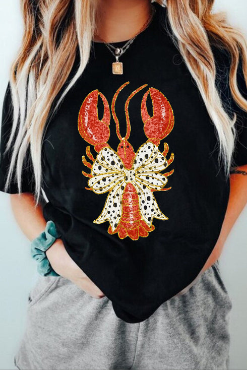 Polka Dot Bow Knot Crawfish Graphic Tee Shirt