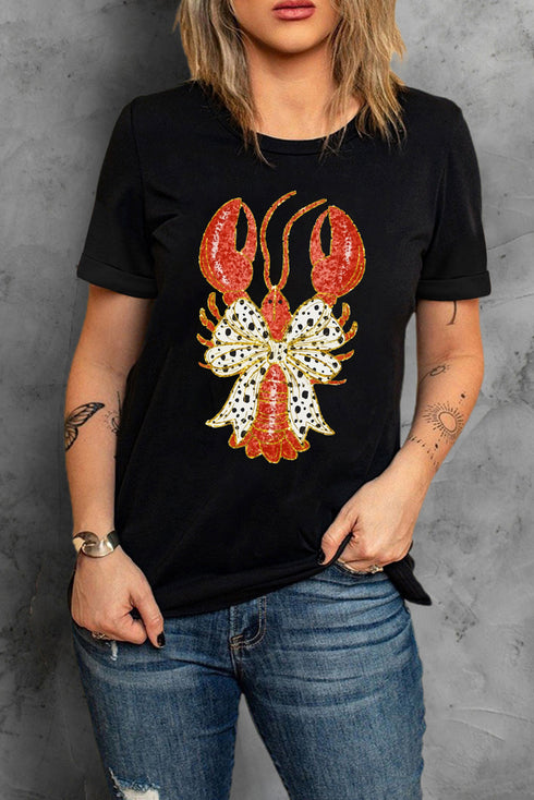 Polka Dot Bow Knot Crawfish Graphic Tee Shirt
