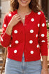 Polka Dot Button Front Long Sleeve Sweater Cardigan