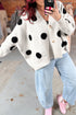 Polka Dot Button Front Oversized V Neck Cardigan