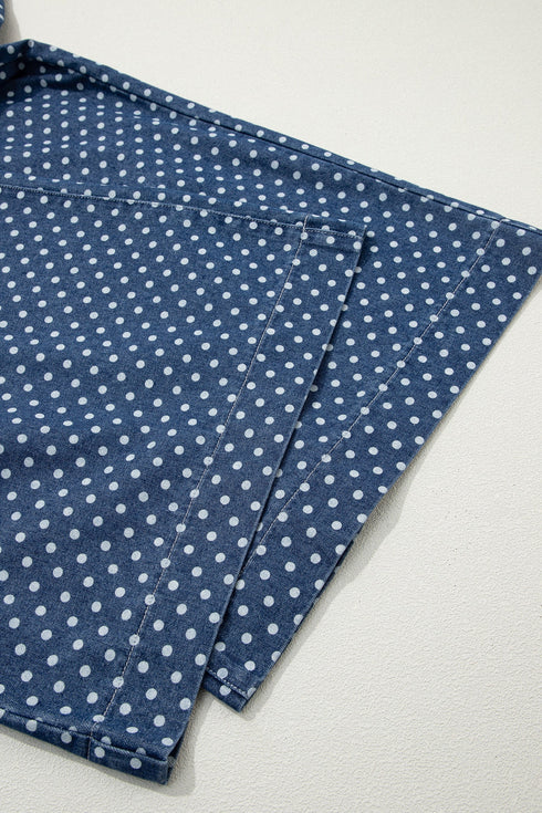 Polka Dot Button Pleated Detail Wide Leg Denim Jeans