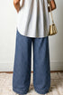 Polka Dot Button Pleated Detail Wide Leg Denim Jeans