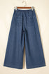 Polka Dot Button Pleated Detail Wide Leg Denim Jeans