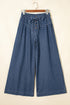 Polka Dot Button Pleated Detail Wide Leg Denim Jeans