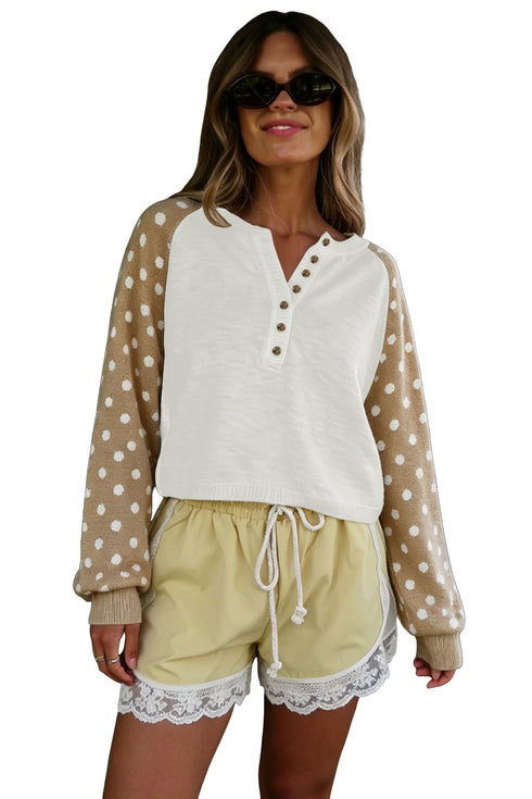 Polka Dot Button V Neck Long Sleeve Sweater