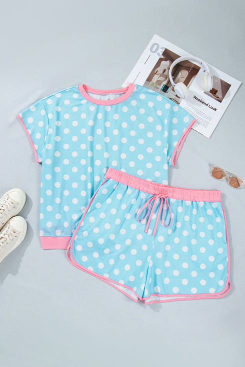Polka Dot Contrast Trim Active Two Piece Short Set