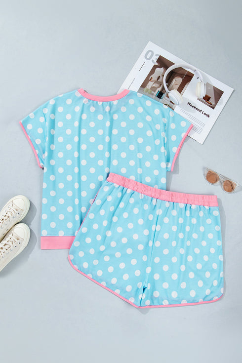 Polka Dot Contrast Trim Active Two Piece Short Set