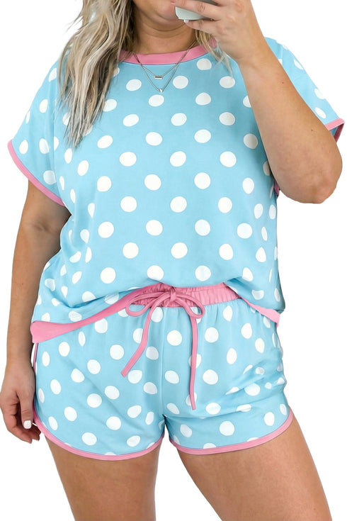 Polka Dot Contrast Trim Active Two Piece Short Set