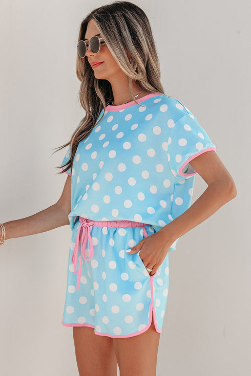 Polka Dot Contrast Trim Casual Short Set