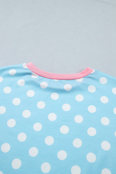 Polka Dot Contrast Trim Casual Short Set