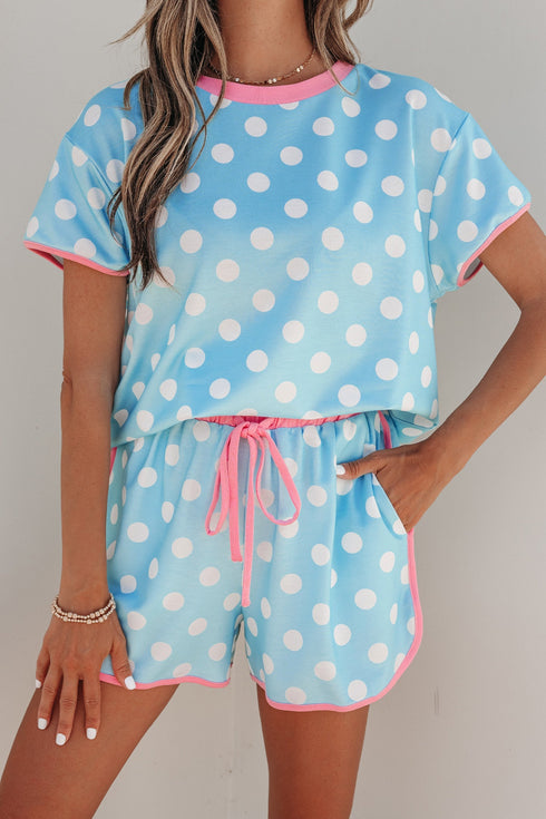 Polka Dot Contrast Trim Casual Short Set