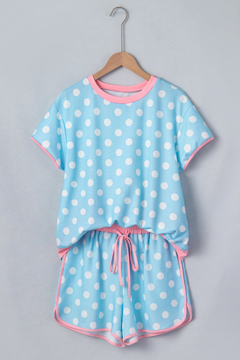 Polka Dot Contrast Trim Casual Short Set