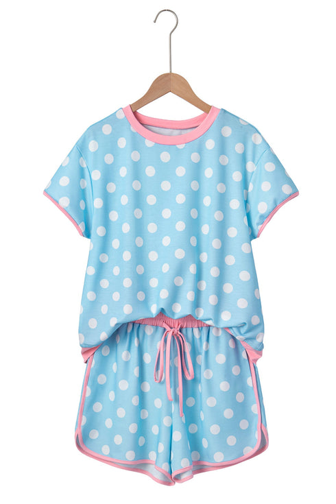 Polka Dot Contrast Trim Casual Short Set