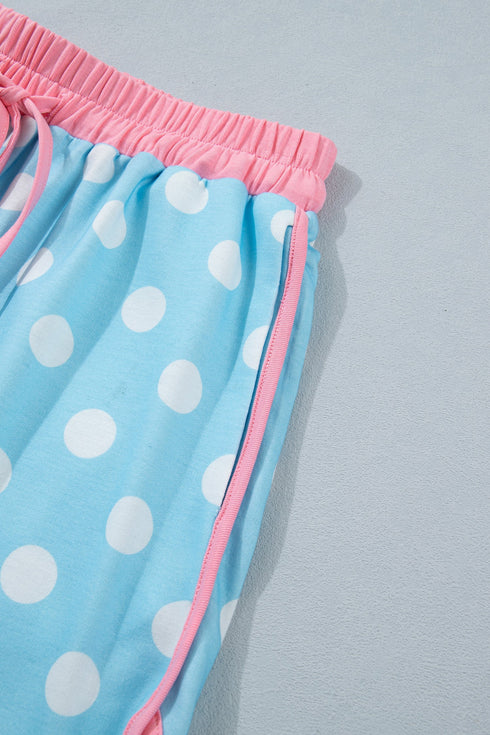 Polka Dot Contrast Trim Casual Short Set