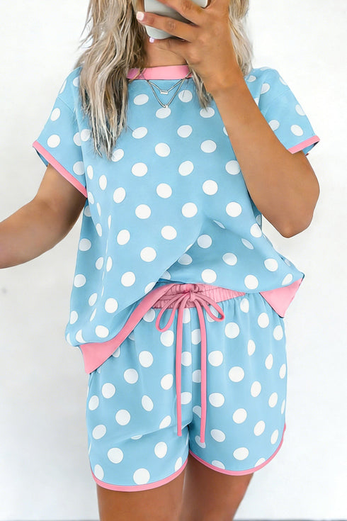 Polka Dot Contrast Trim Casual Short Set