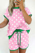 Polka Dot Contrast Trim Casual Short Set
