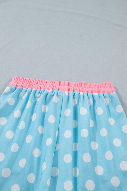 Polka Dot Contrast Trim Casual Short Set